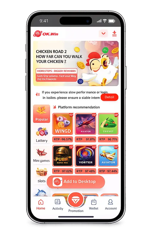OK Win Game app – Download and home screen